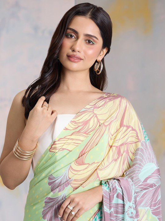 Floral Printed Liva Saree - Image 5