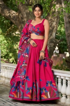Printed Ready to Wear Silk Lehenga & Semi-Stitched Blouse With Dupatta